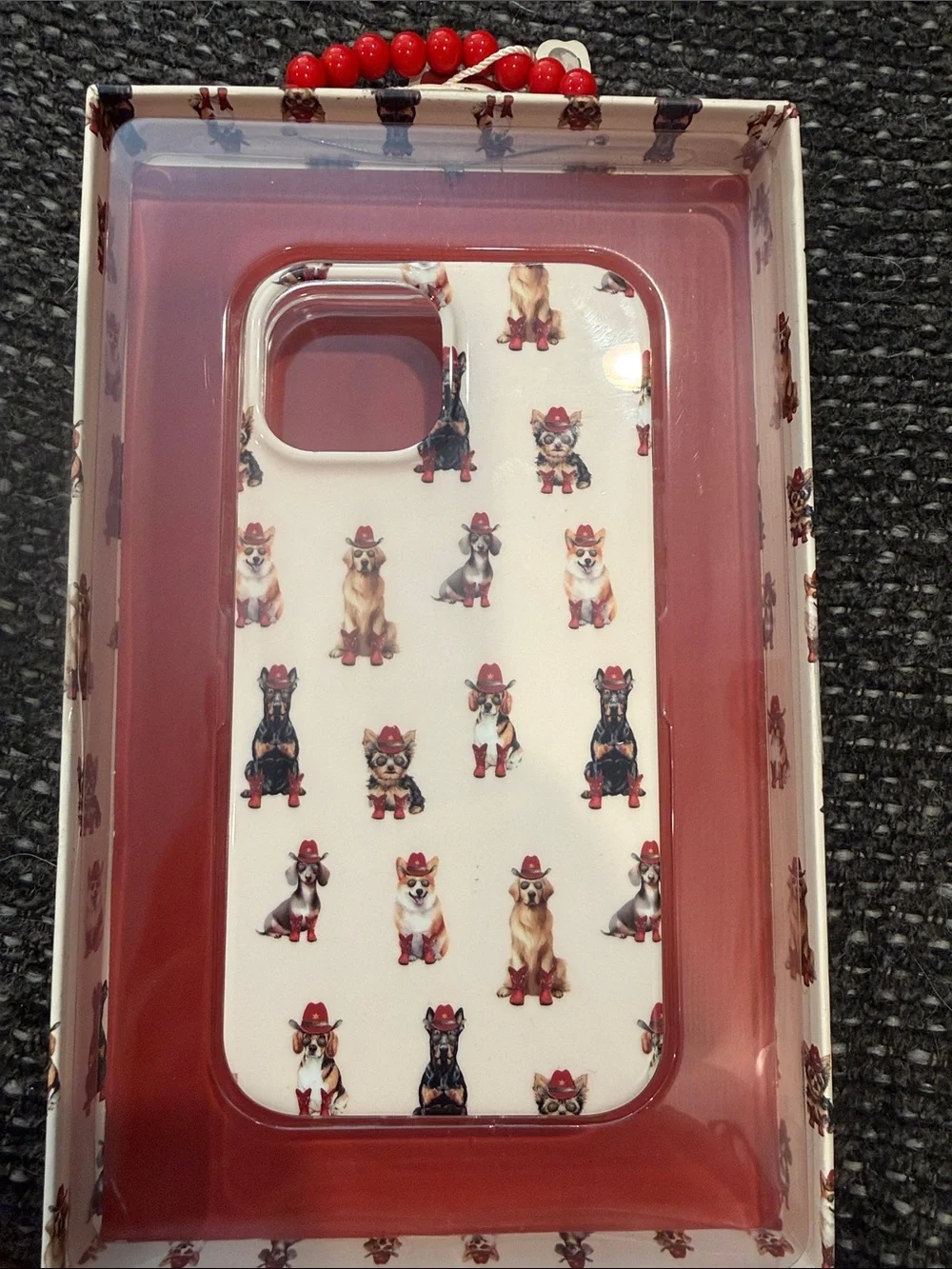 Cute Dog Pattern White Phone Case with Red Accents